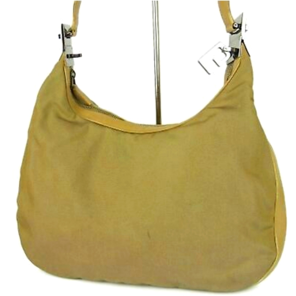 Women's Authentic GUCCI Logo Nylon Canvas Leather Shoulder Bag Green 12745b